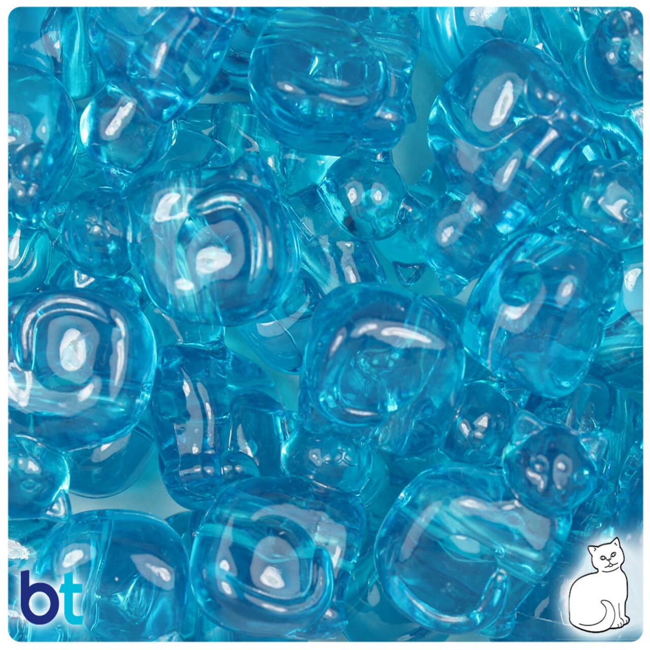 BeadTin Turquoise Transparent 23mm Cat Plastic Pony Beads (24pcs)